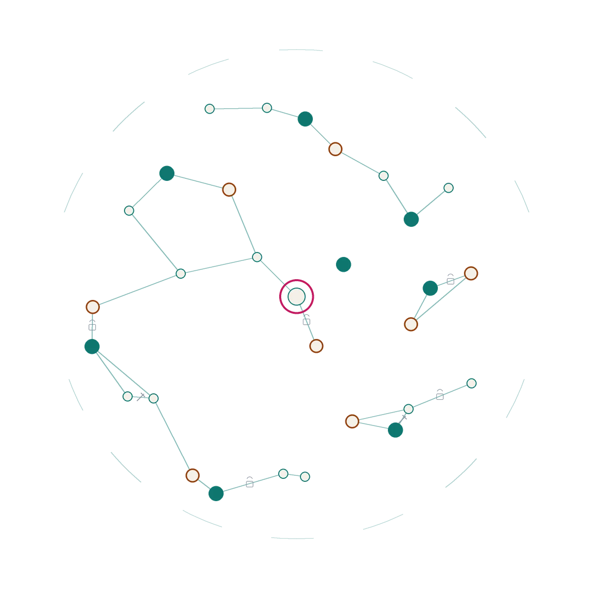 A lattice of interconnected signed publication nodes illustrating verifiable peer review and transparent scientific discourse.