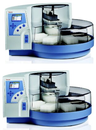Two Thermo Scientific KingFisher Flex purification robots stacked